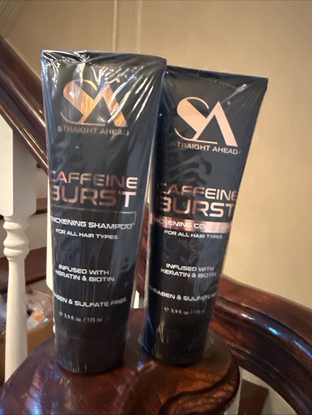 Straight Ahead Caff Burst Shampoo & Conditioner Set Keratin Bio